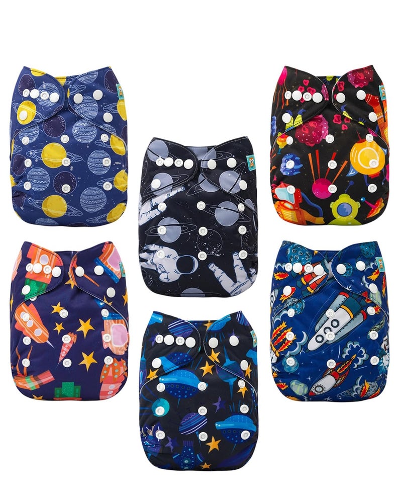 ALVABABY Baby Cloth Diaper 6 Pack with 12 Inserts One Size Cloth Diaper Covers Adjustable Washable Reusable for Baby Girls and Boys - Image 1