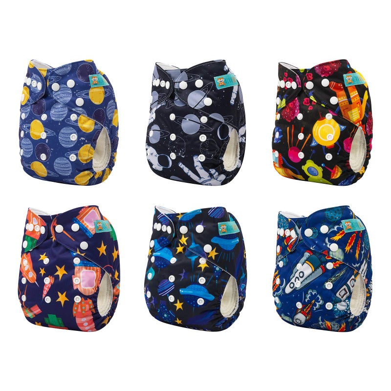 ALVABABY Baby Cloth Diaper 6 Pack with 12 Inserts One Size Cloth Diaper Covers Adjustable Washable Reusable for Baby Girls and Boys - Image 2
