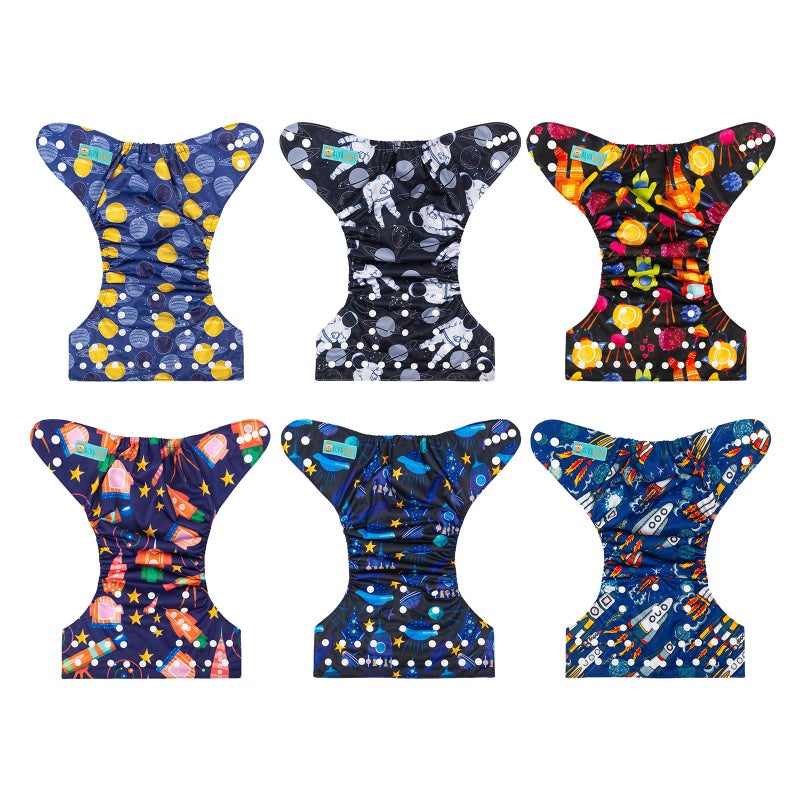 ALVABABY Baby Cloth Diaper 6 Pack with 12 Inserts One Size Cloth Diaper Covers Adjustable Washable Reusable for Baby Girls and Boys - Image 3