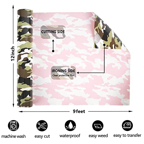 FUNKAKA Camo Army Earthy HTV Heat Transfer Vinyl Rolls, 12" x 9ft Camouflage Iron on Vinyl for T-Shirt, Stretchy PU HTV Vinyl for All Cutter Machines Easy to Cut & Weed for DIY Art Crafts Fabric - Image 3