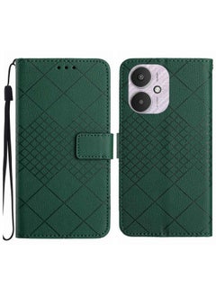 HuHa Case Cover For Xiaomi Redmi 13C 5G Rhombic Grid Texture Leather Phone Case Green 