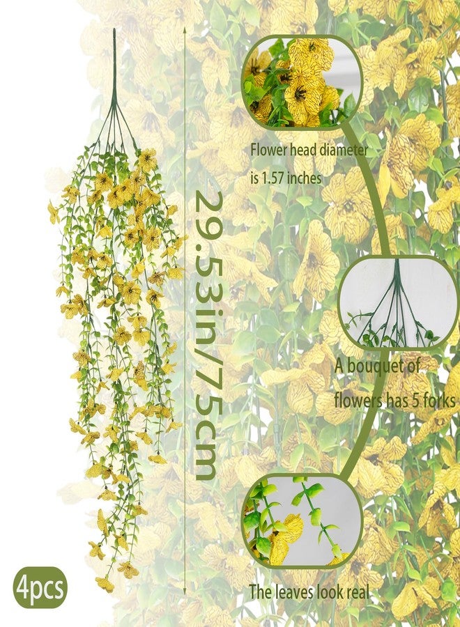 GhuaH 4 Pcs Artificial Hanging Flowers for Outdoors Spring Summer Yellow Faux Silk Daisy Flowers UV Resistant Realistic Fake Hanging Plants for Outside Home Indoor Planter Porch Garden Yard Decor - Image 2