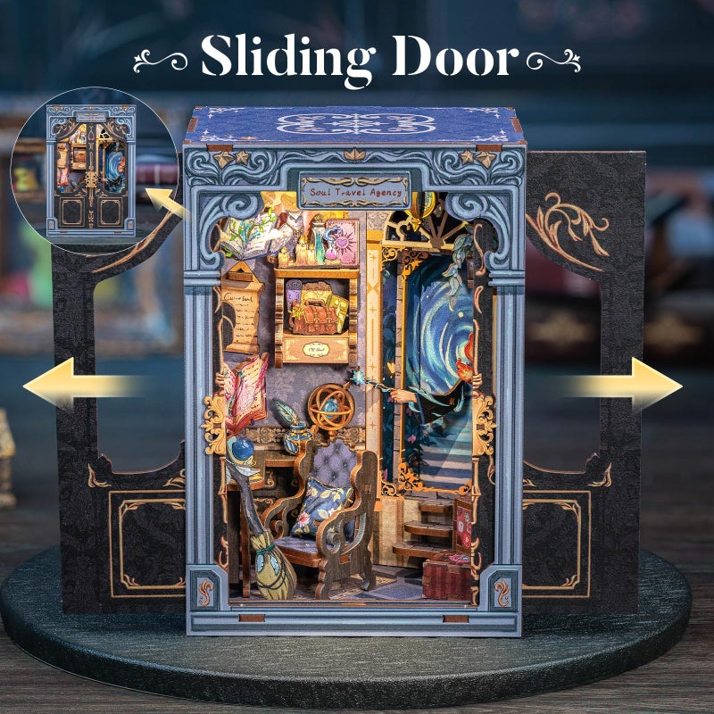 CUTEBEE Book Nook Kit - DIY Miniature House Dollhouse Kit for Adults and Teens, Booknook Tiny House Bookshelf Decor 3D Wooden Puzzle, Gifts for Family Friends (Soul Travel Agency) - Image 2