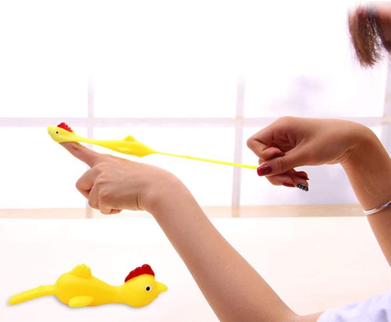 Slingshot Chicken: 10 Pcs Yellow TPR Stretchy Rubber, Vivid Cock Shape, Easy To Clean - Prank & Outdoor Activity Toy for Kids & Party Celebrations - Image 5