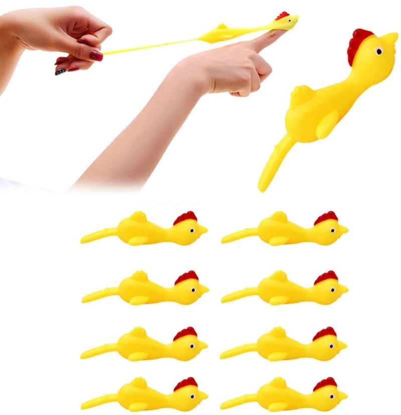 Slingshot Chicken: 10 Pcs Yellow TPR Stretchy Rubber, Vivid Cock Shape, Easy To Clean - Prank & Outdoor Activity Toy for Kids & Party Celebrations - Image 4