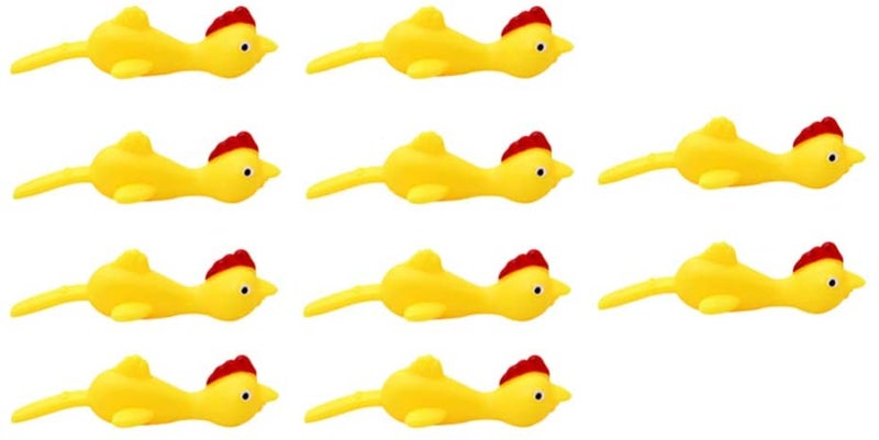 Slingshot Chicken: 10 Pcs Yellow TPR Stretchy Rubber, Vivid Cock Shape, Easy To Clean - Prank & Outdoor Activity Toy for Kids & Party Celebrations - Image 1
