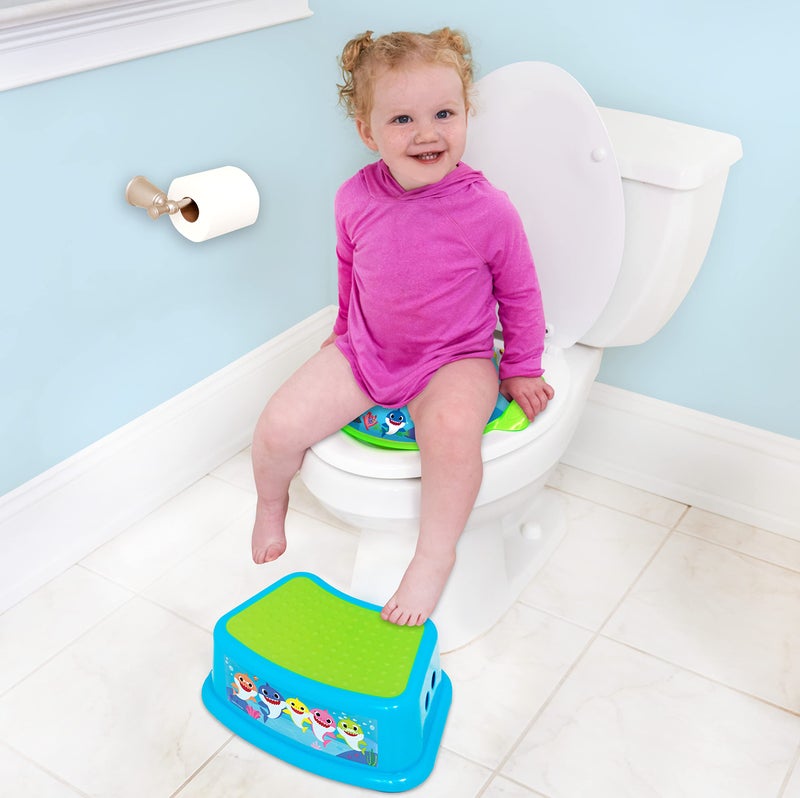 ginsey Pinkfong Baby Shark 2 Piece Essential Potty Training Set - Soft Cushion, Baby Potty Training, Safe, Easy to Clean, Step Stool - Image 3