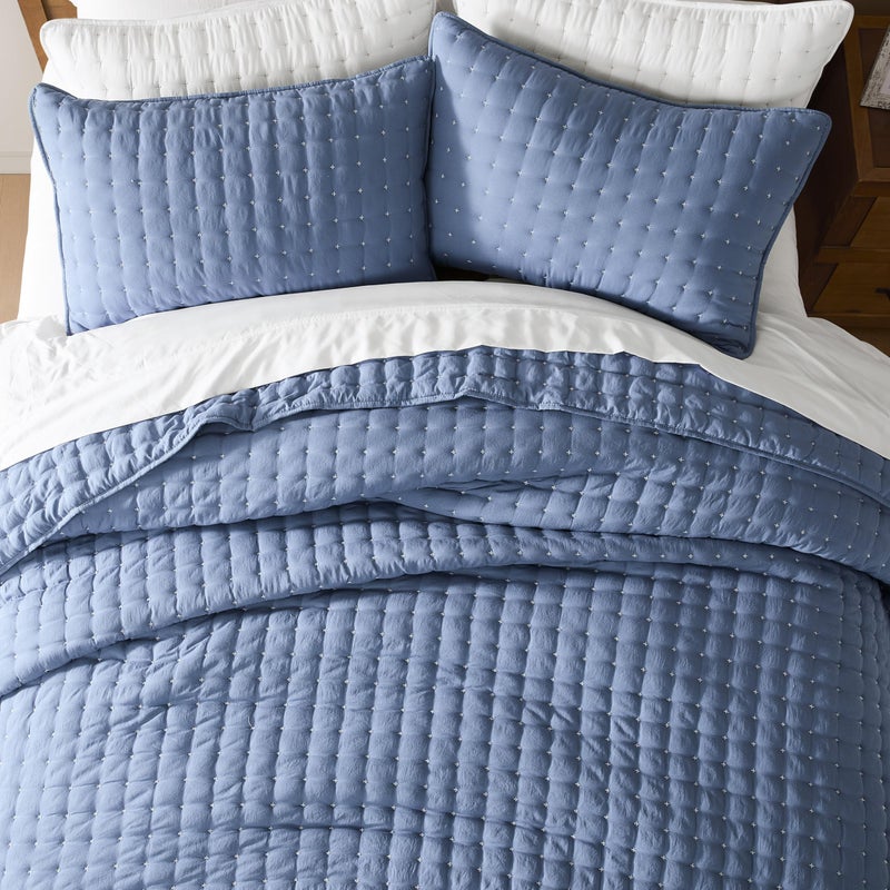 WDCOZY Blue Queen Size Quilt Bedding Sets with Pillow Shams, Lightweight Soft Bedspread Coverlet, Quilted Blanket Thin Comforter Bed Cover, All Season Summer Spring, 3 Pieces, 90x90 inches - Image 3