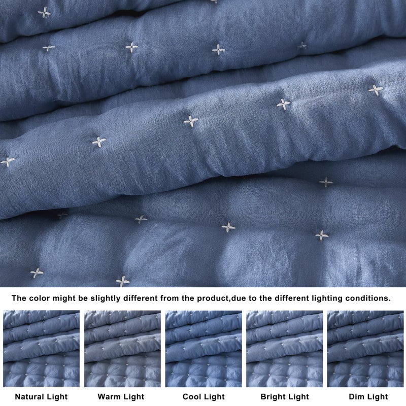 WDCOZY Blue Queen Size Quilt Bedding Sets with Pillow Shams, Lightweight Soft Bedspread Coverlet, Quilted Blanket Thin Comforter Bed Cover, All Season Summer Spring, 3 Pieces, 90x90 inches - Image 2