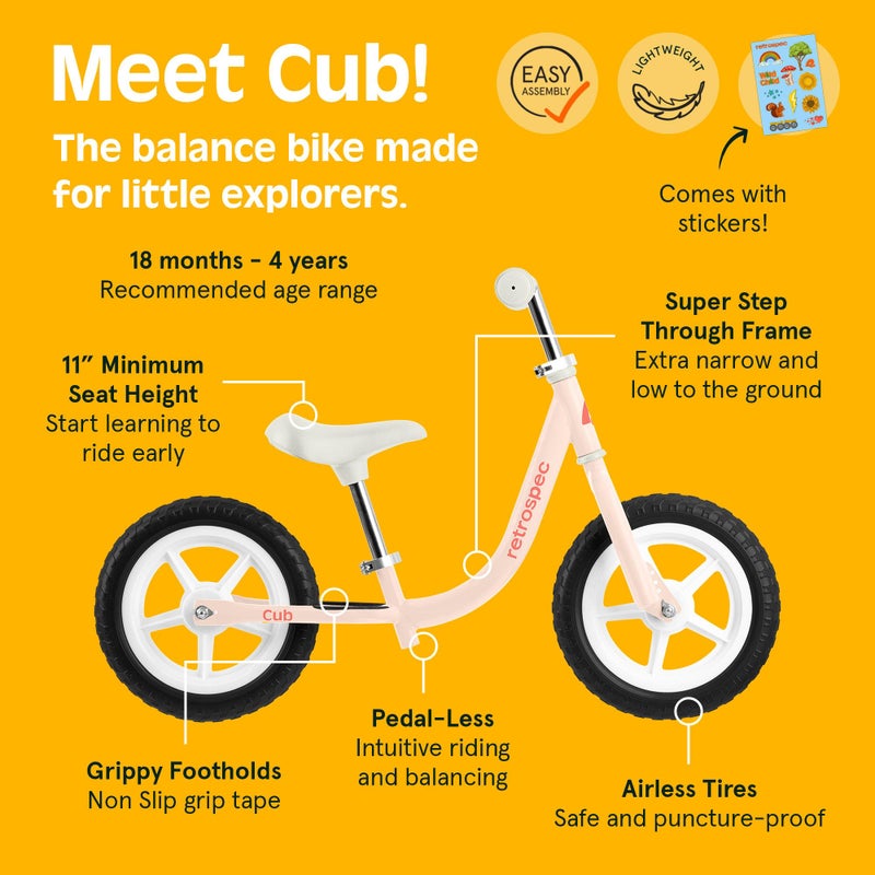 Retrospec Cub 2 Toddler 12" Balance Bike, 18 Months - 3 Years Old, No Pedal Beginner Kids Bicycle for Girls & Boys, Flat-Free Tires, Adjustable Seat, & Durable Frame - Image 3