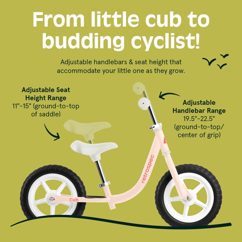 Retrospec Cub 2 Toddler 12" Balance Bike, 18 Months - 3 Years Old, No Pedal Beginner Kids Bicycle for Girls & Boys, Flat-Free Tires, Adjustable Seat, & Durable Frame - Image 2
