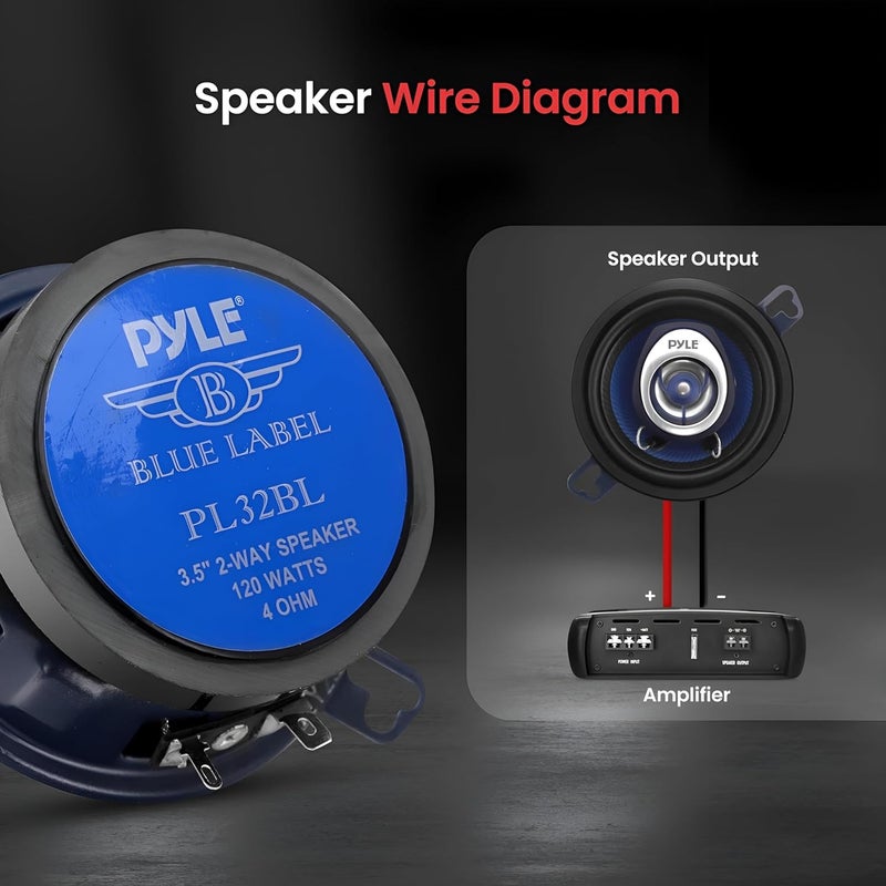 Pyle مكبرات صوت السيارة العالمية Pyle ثنائية الاتجاه - 120 واط 3.5 بوصة مكبر صوت احترافي PL32BL (زوج) - Image 5