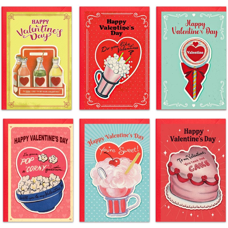 ceiba tree Vintage Valentines Day Cards Retro Dessert Sweet Heart Happy Valentine's Day Greeting Card Bulk with Envelopes for Kids Adults Classroom Gifts Party Favors - Image 1