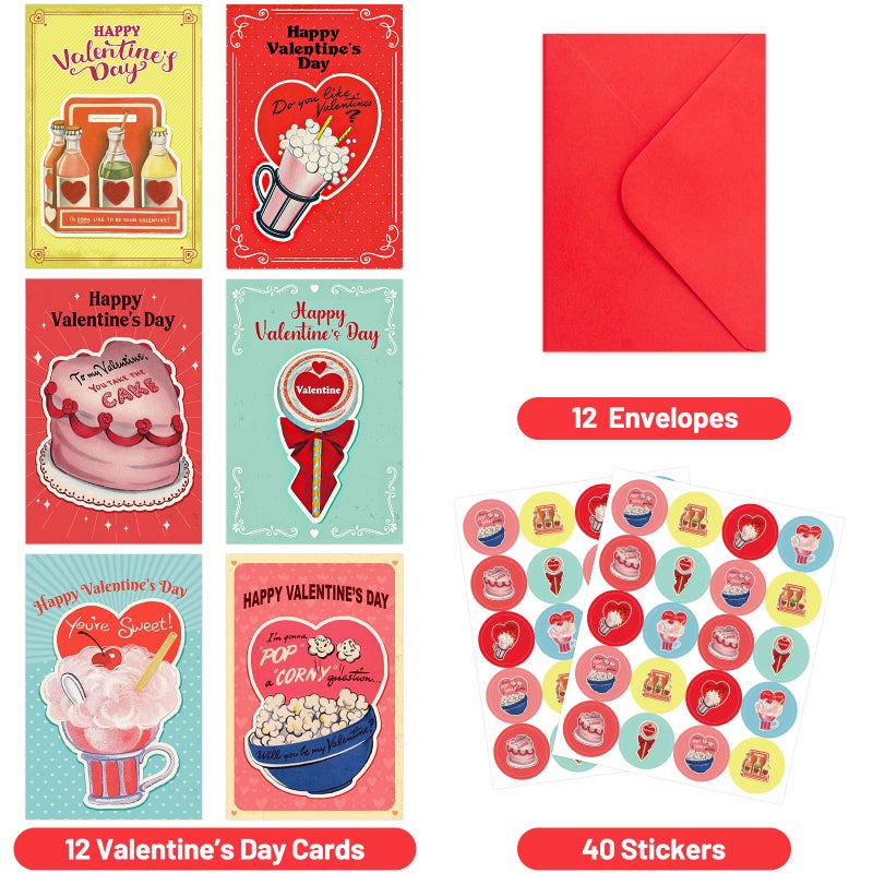 ceiba tree Vintage Valentines Day Cards Retro Dessert Sweet Heart Happy Valentine's Day Greeting Card Bulk with Envelopes for Kids Adults Classroom Gifts Party Favors - Image 2