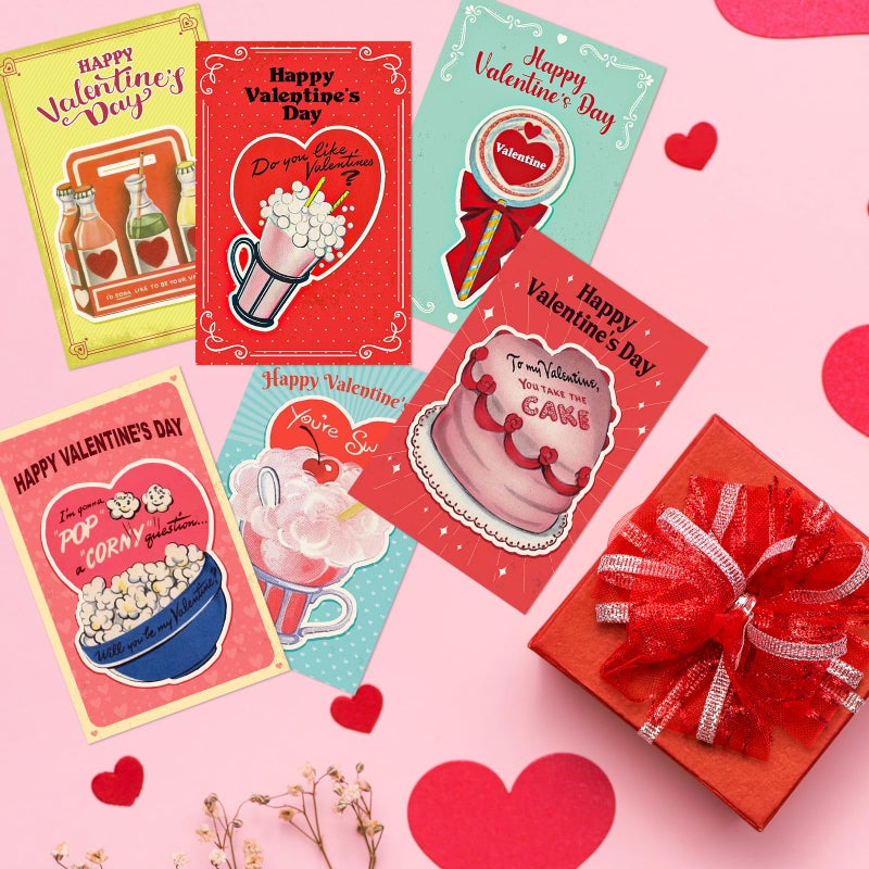 ceiba tree Vintage Valentines Day Cards Retro Dessert Sweet Heart Happy Valentine's Day Greeting Card Bulk with Envelopes for Kids Adults Classroom Gifts Party Favors - Image 4