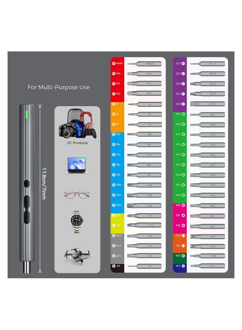 SOLARAE مجموعة مفكات كهربائية 58 في 1، مجموعة مفكات لاسلكية قابلة للشحن، مجموعة أدوات إصلاح دقيقة مع 50 رأس، أضواء LED، حقيبة حمل، للساعات، الهواتف، النظارات، والأدوات الدقيقة - Image 2