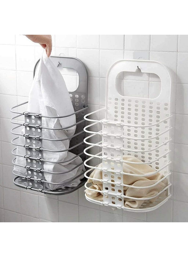 PURCHASE PLUSE PURCHASE PLUSE Wall Mounted Bathroom Hanging Mesh Laundry Basket Toiletry Organization Washing Bin Home Portable Magic Sticker Plastic Laundry Hamper Bag for Bathroom Dirty Clothes  - Image 4