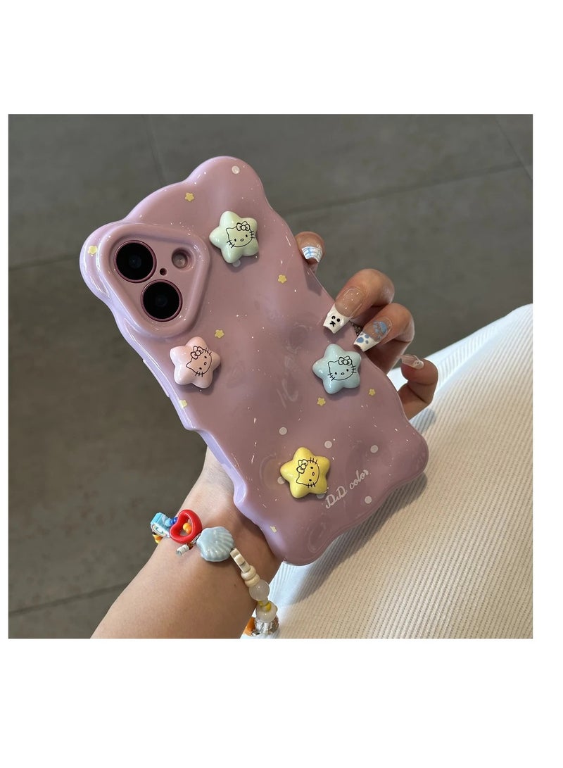 NIBEMINENT 3D Stars Kitty Protective TPU Case Cover For iPhone 16, Purple