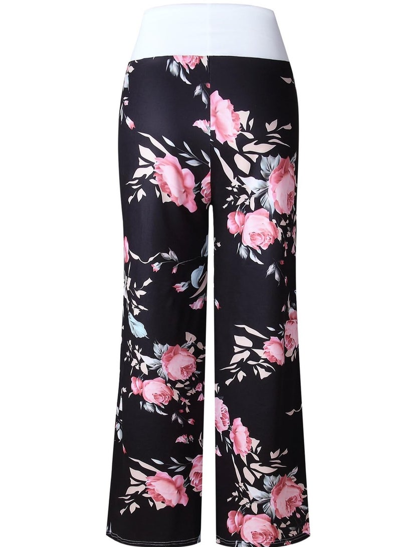 iChunhua Women's Comfy Stretch Floral Print Drawstring Palazzo Wide Leg Lounge Pant  - Image 3