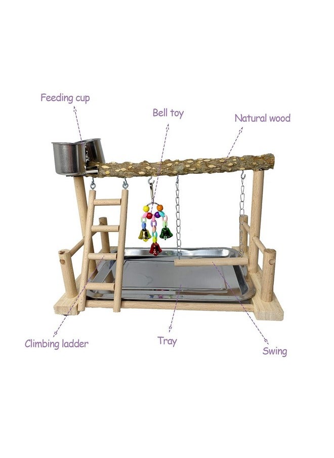 Kathson - Parrots Playground Bird Perch Wood Playstand Stand With Ladder Swing Feeder Cups Chew Toy For Parakeet Conure Cockatiel Budgie Lovebird Finch Small Birds - Image 1