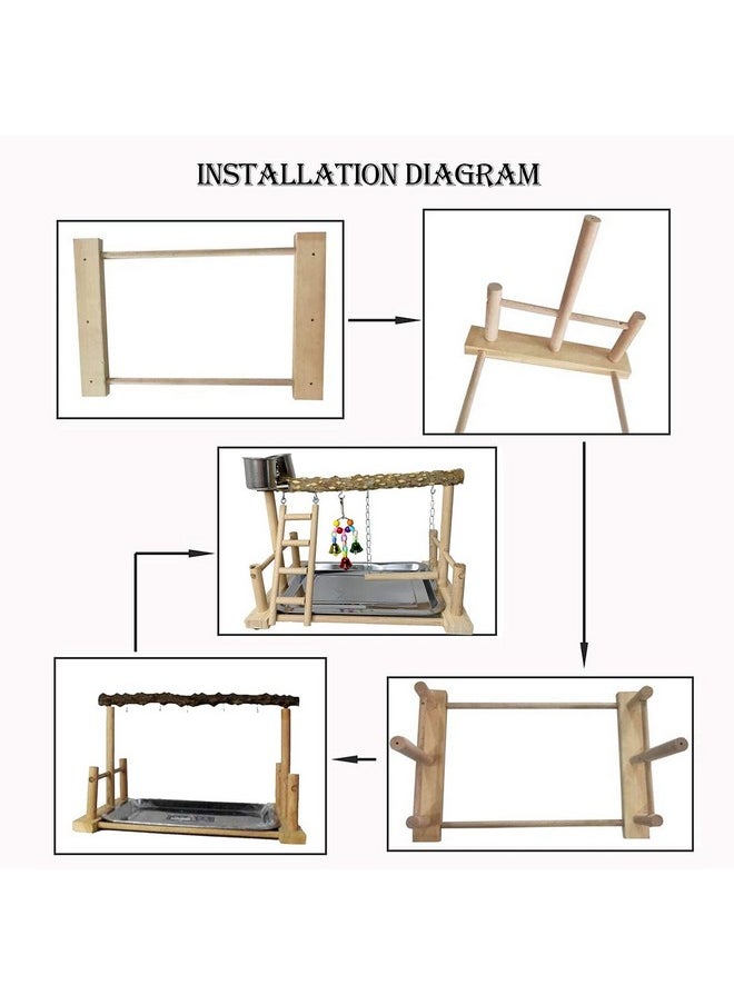 Kathson - Parrots Playground Bird Perch Wood Playstand Stand With Ladder Swing Feeder Cups Chew Toy For Parakeet Conure Cockatiel Budgie Lovebird Finch Small Birds - Image 1