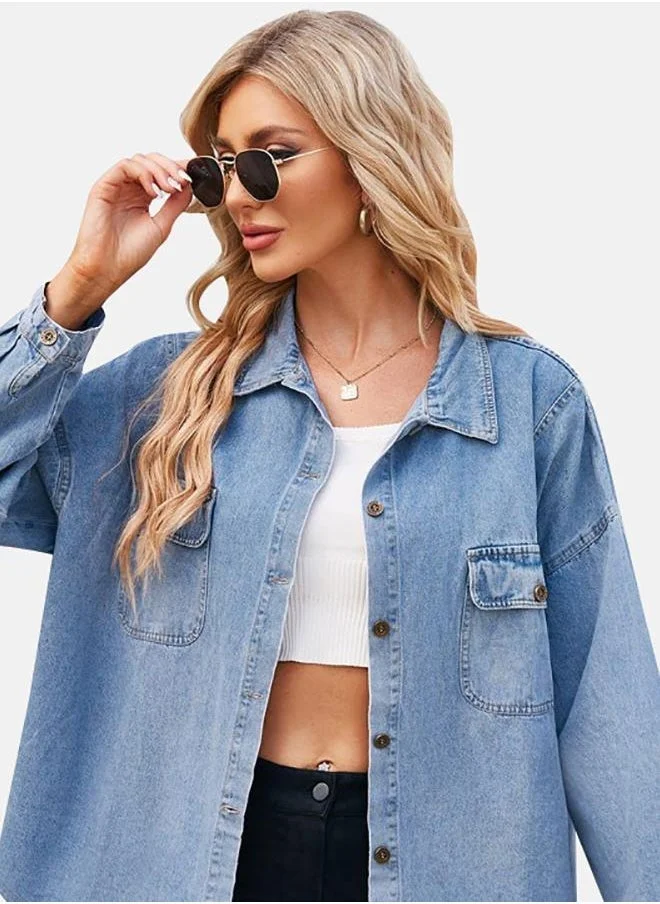 YUNIQEE Blue Collared Long Sleeve Shirt