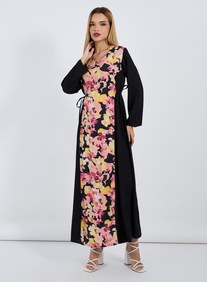 ستايلي جلابية طويلة مطبعة بزهور مع أربطة جانبية - Image 5
