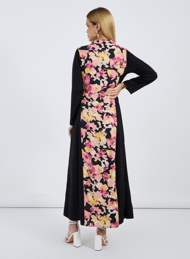 ستايلي جلابية طويلة مطبعة بزهور مع أربطة جانبية - Image 4