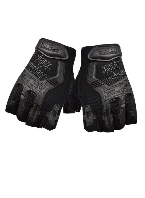 Unisex Anti-Slip Tactical Mittens Impact Protection Half Finger Gloves Sport Utility Fingerless Gloves, Black