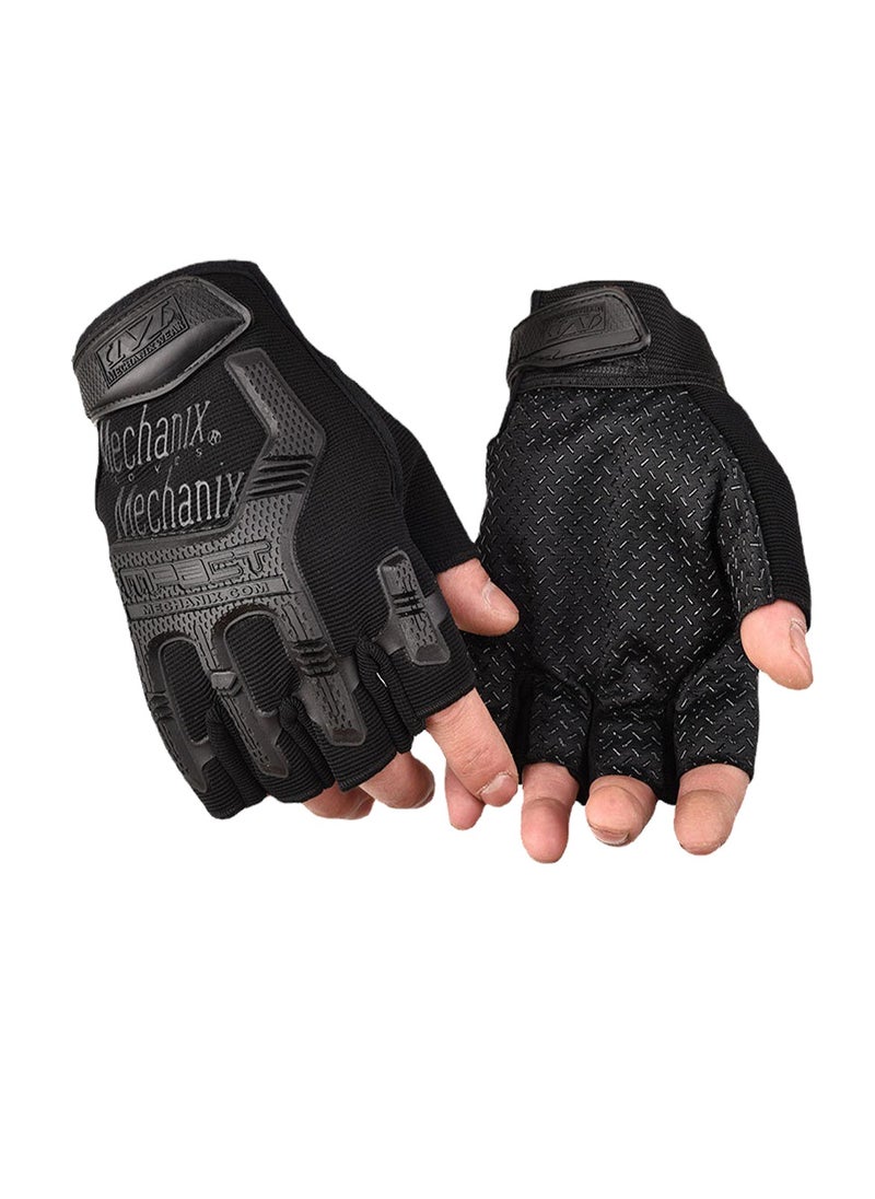 Generic Unisex Anti-Slip Tactical Mittens Impact Protection Half Finger Gloves Sport Utility Fingerless Gloves, Black  - Image 2
