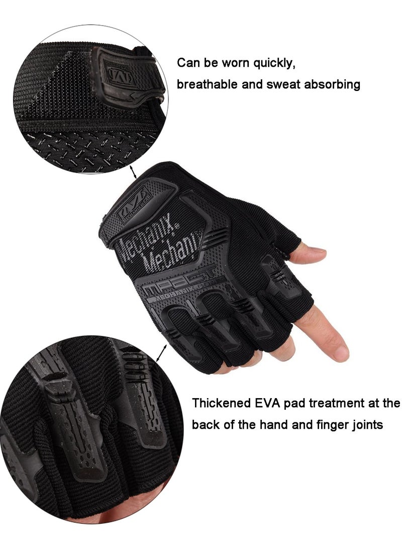 Generic Unisex Anti-Slip Tactical Mittens Impact Protection Half Finger Gloves Sport Utility Fingerless Gloves, Black  - Image 3