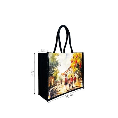 Sangra Multicolor Black Canvas Jute Bag For Men and Women Lunch Bag with Zip and handle (School kids) - Image 5