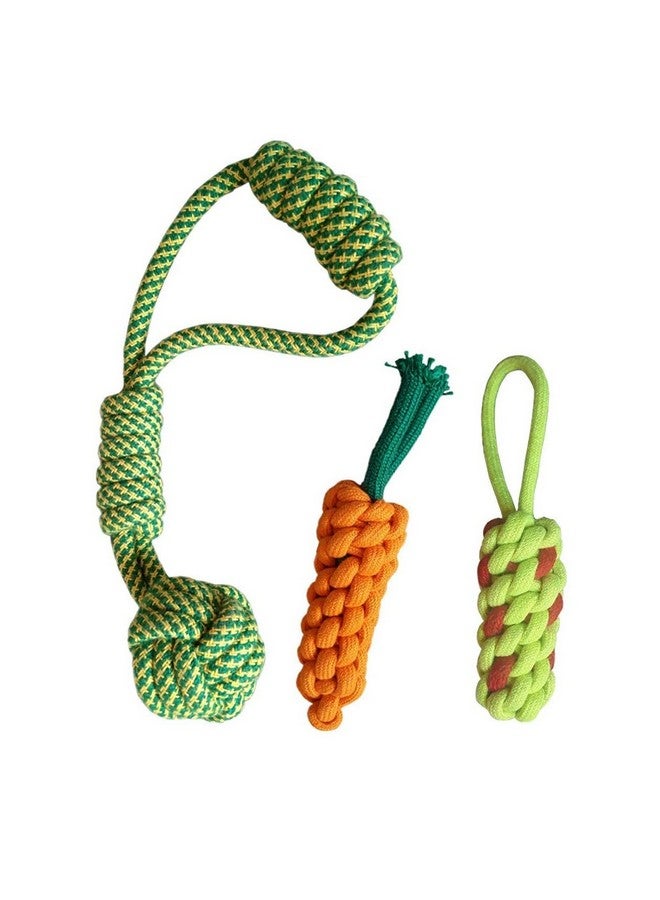 بت مجموعة من 3 ألعاب حبلية متينة لتنظيف أسنان الحيوانات الأليفة ومضغها وعضها - مصنوعة من القطن الطبيعي الآمن بنسبة 100% (أخضر) - Image 1