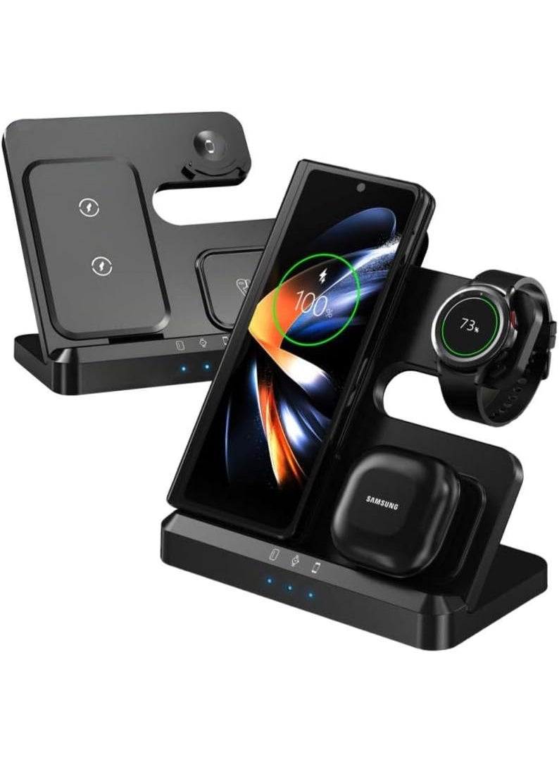 Wireless Charger ,3 in 1 Fast Wireless Charging Station for Galaxy S24 S23 Ultra S22 S21 Z Fold5/4 Z Flip5/4,Wireless Watch Charger Galaxy Watch 6 Classic 5pro/4,Galaxy Buds - Black - Image 1