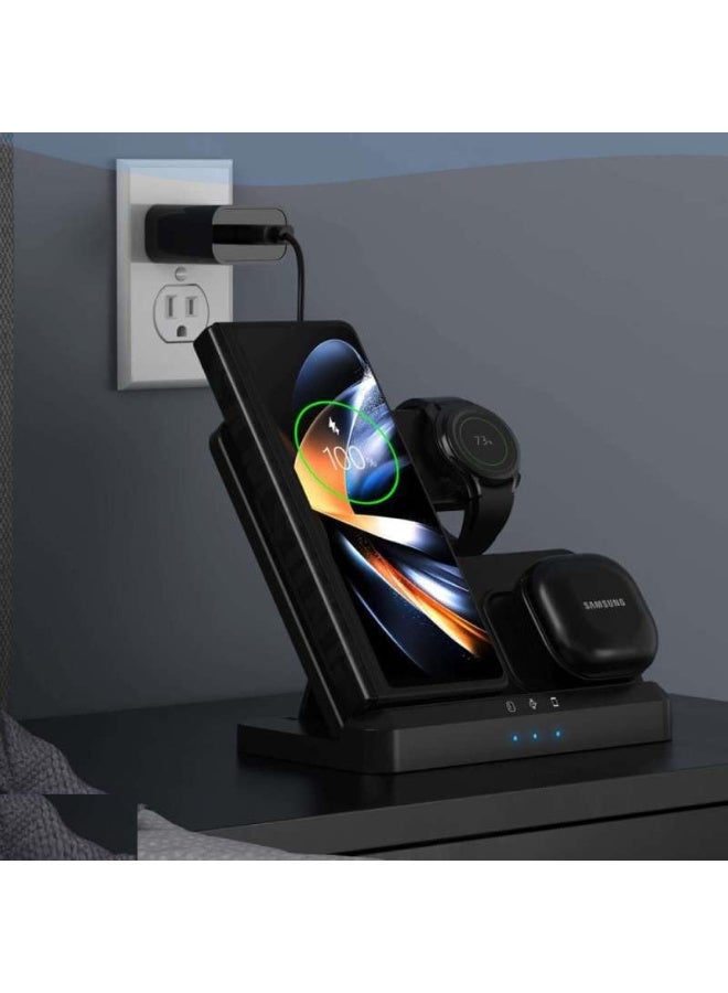 Wireless Charger ,3 in 1 Fast Wireless Charging Station for Galaxy S24 S23 Ultra S22 S21 Z Fold5/4 Z Flip5/4,Wireless Watch Charger Galaxy Watch 6 Classic 5pro/4,Galaxy Buds - Black - Image 4