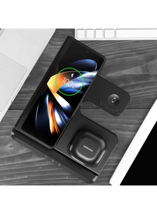 Wireless Charger ,3 in 1 Fast Wireless Charging Station for Galaxy S24 S23 Ultra S22 S21 Z Fold5/4 Z Flip5/4,Wireless Watch Charger Galaxy Watch 6 Classic 5pro/4,Galaxy Buds - Black - Image 3