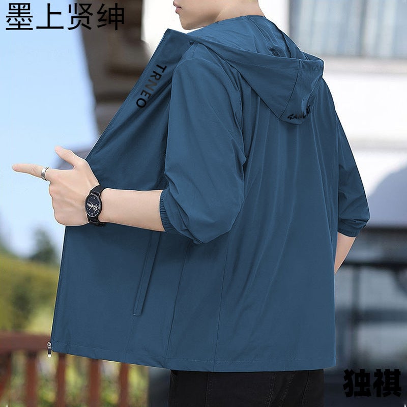 2024 Ice Silk Hooded Sun Protection Clothing Men'S Summer Thin Jacket Fashionable All-Match Thin Sun Protection Clothing Skin Clothing - Image 3