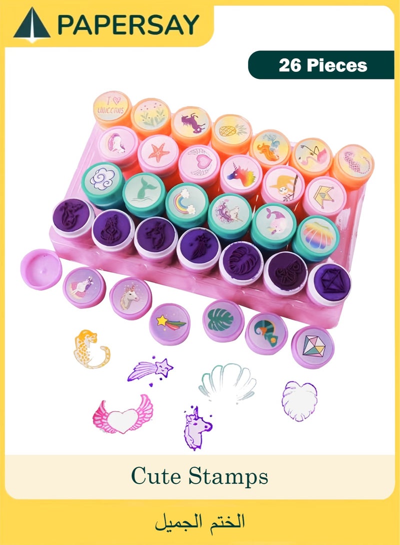 PAPERSAY 26-Piece Cute Stamps for Kids, Self Inking Stamps, Washable Stamper Toys for Children Crafts Party, Favor School Prizes, Birthday Gift and Learn Props Birthday Gift ,Party Supplies Goodie Bag Prizes Classroom Rewards Filler Arts and Crafts for Kids - Image 1