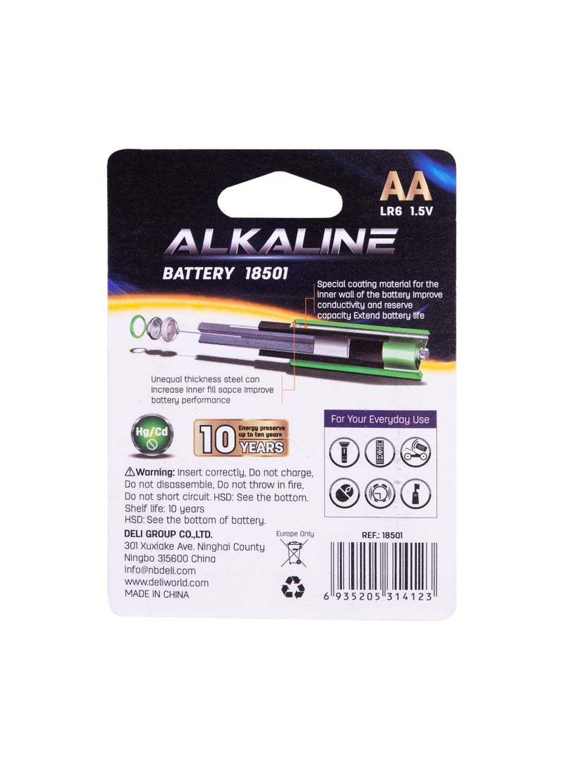 Deli Alkaline AA Batteries - Pack of 4, 30% Longer Lasting, Energy Preserving, E18501 - Image 2