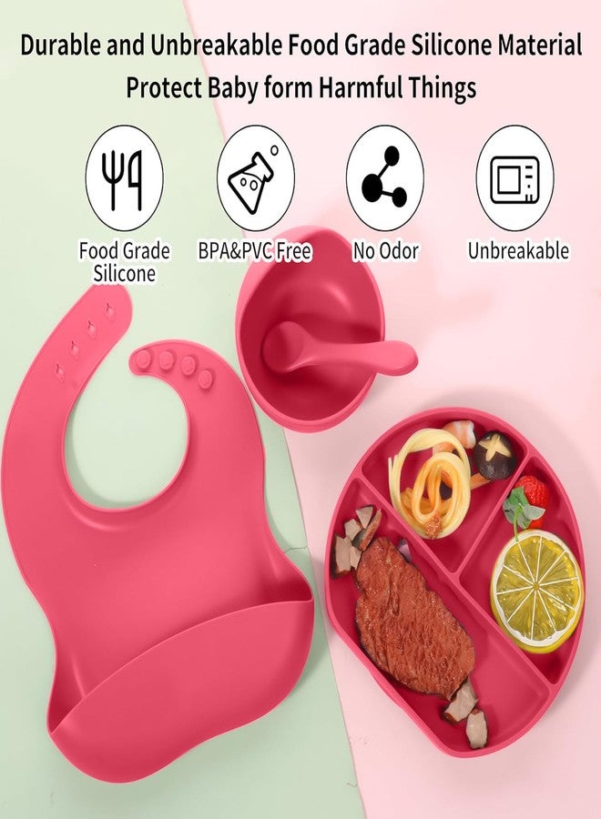 Tony Stark 7 Pcs Silicone Baby Feeding Set Bpa-Free,Microwave Safe,Anti-Slip Base | Complete Tableware Kit for Babies & Toddlers with Suction Plate,Bowl,Cup, Spoon,Fork & Bib (Pink) - Image 5