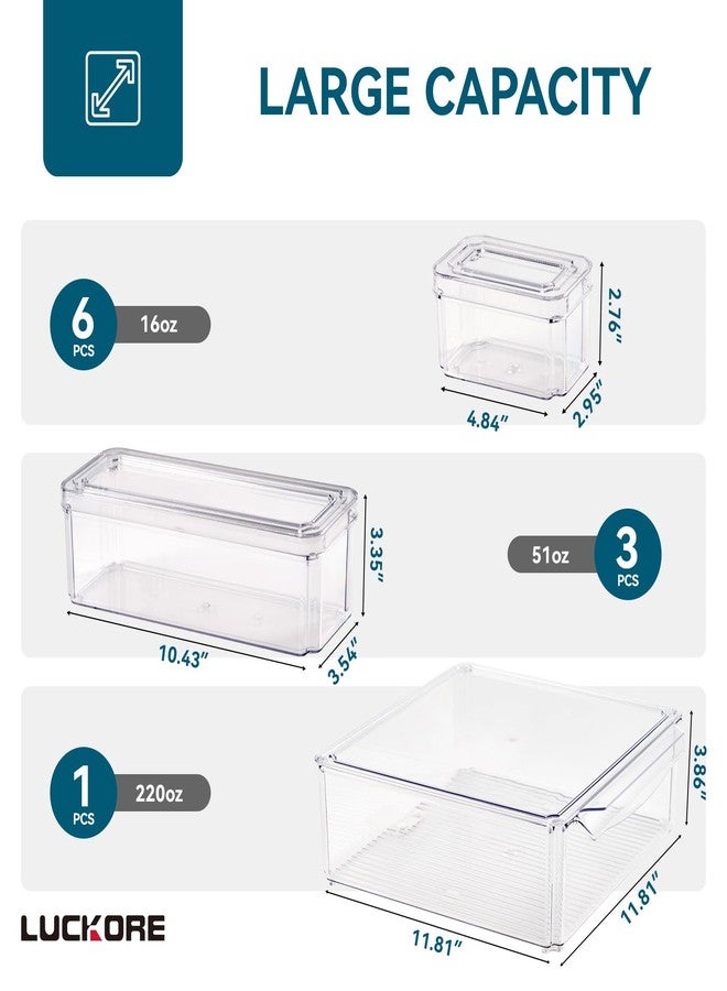 Luckore 10 Pack Clear Fridge Organizer, Stackable Refrigerator Organizer Bins with Lids, Fridge Storage Containers for Kitchen, Food, Cabinets, Fridge, Fruits, Vegetables, Cereals - Image 2