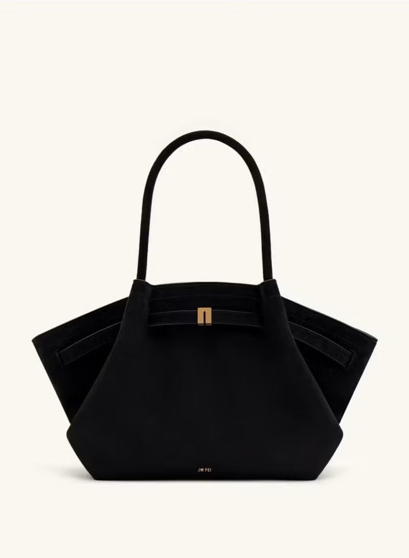 JW PEI Hana Medium Faux Suede Tote- Black - Image 1