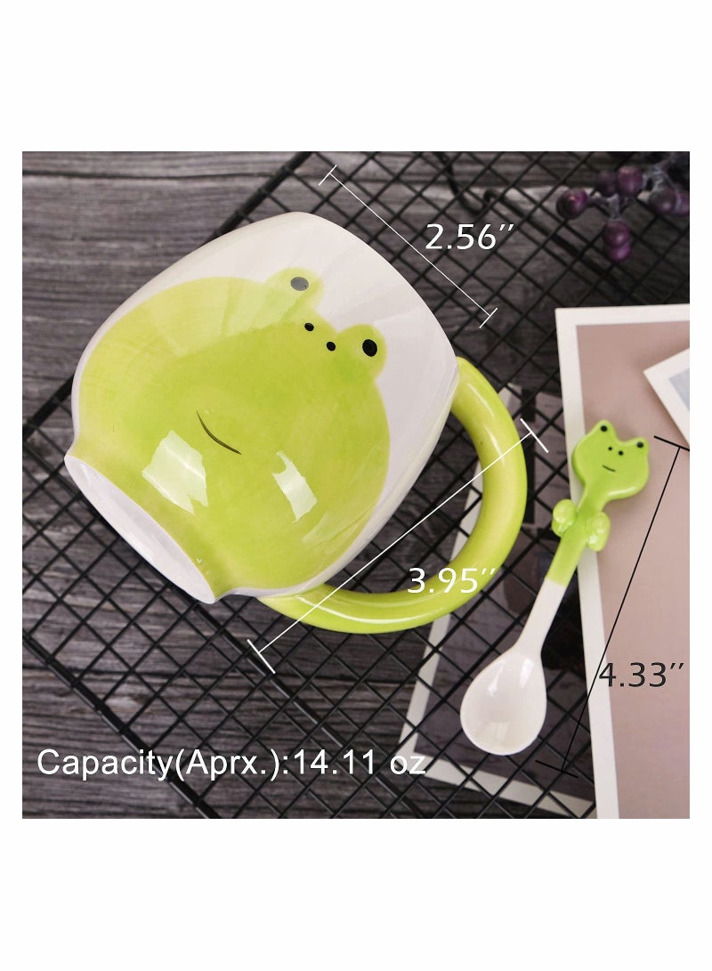 Excefore Cute Coffee Mug Frog Animal Ceramic Coffee Mug with Spoon Funny Mug Novelty Cup, Ceramic Mug Gift,14.11 OZ - Image 2