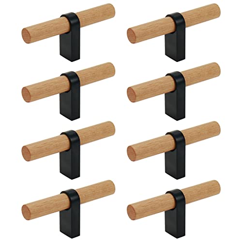 Mcredy T Bar Pulls for Cabinets Single Hole Black Wooden Cabinets Handle Pulls for Closet Wardrobe Kitchen Drawer Dresser Hardware, 8 Packs - Image 1