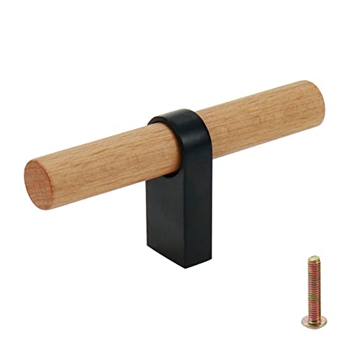 Mcredy T Bar Pulls for Cabinets Single Hole Black Wooden Cabinets Handle Pulls for Closet Wardrobe Kitchen Drawer Dresser Hardware, 8 Packs - Image 3