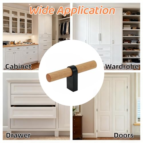 Mcredy T Bar Pulls for Cabinets Single Hole Black Wooden Cabinets Handle Pulls for Closet Wardrobe Kitchen Drawer Dresser Hardware, 8 Packs - Image 5
