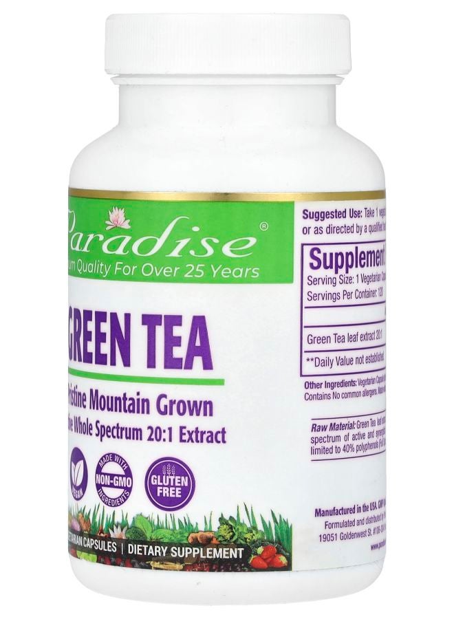 Paradise Herbs Green Tea 120 Vegetarian Capsules (250 mg per Capsule) - Image 2