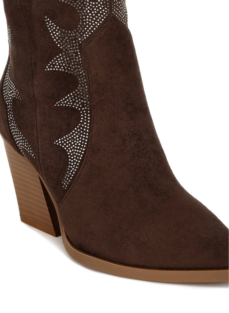 London Rag Rhinestones Embellished Calf Boots in Brown  - Image 5