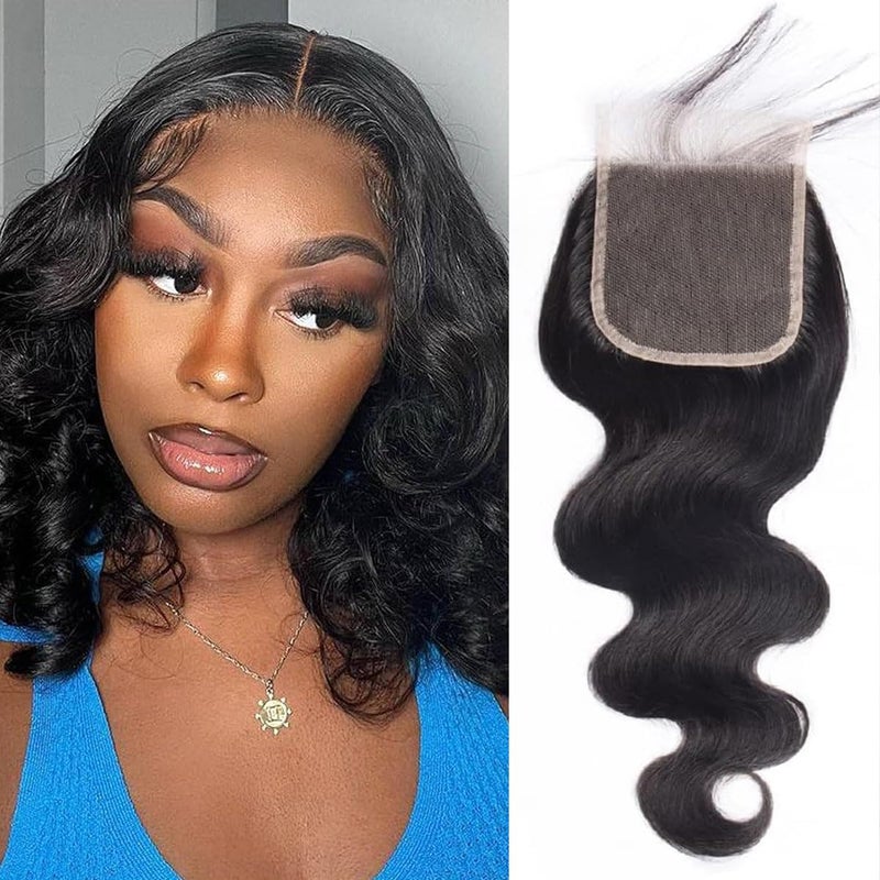 Selina Lace Closure 14 Inch Brazilian Body Wave Closure Free Part Lace Closure 4X4 Unprocessed Human Hair Natural Black Color Virgin Human Hair - Image 1