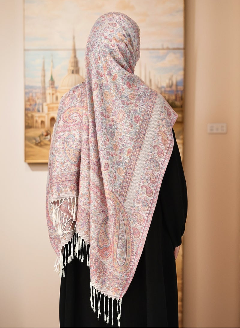Cashew Printed Pashmina Shawl Thick Jacquard Tassel Shawl Women Comfortable Hijab Muslim Headscarf Tudung  - Image 2